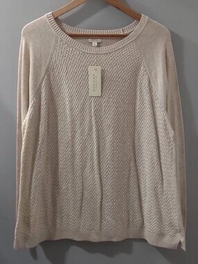 Sonoma Life + Style Basket Weave Tan Pullover Sweater Size XL Cotton Nylon